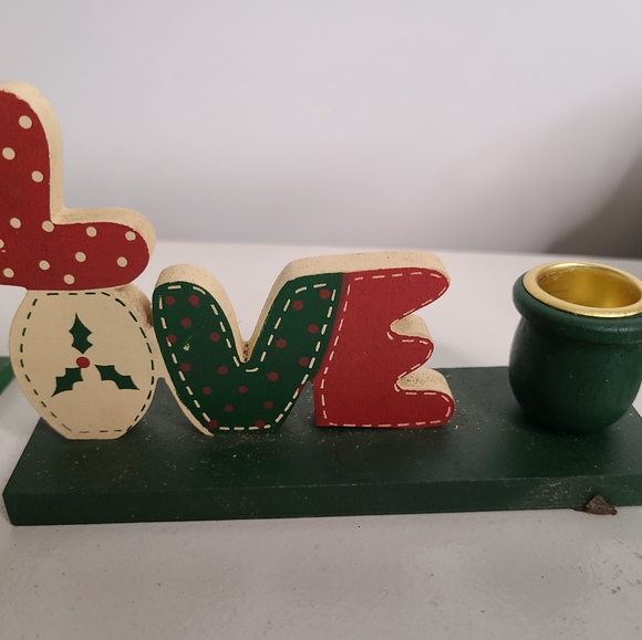 2 - Vintage Wooden LOVE Candle Holder 1- Santa front of house Christmas theme - Picture 3 of 10